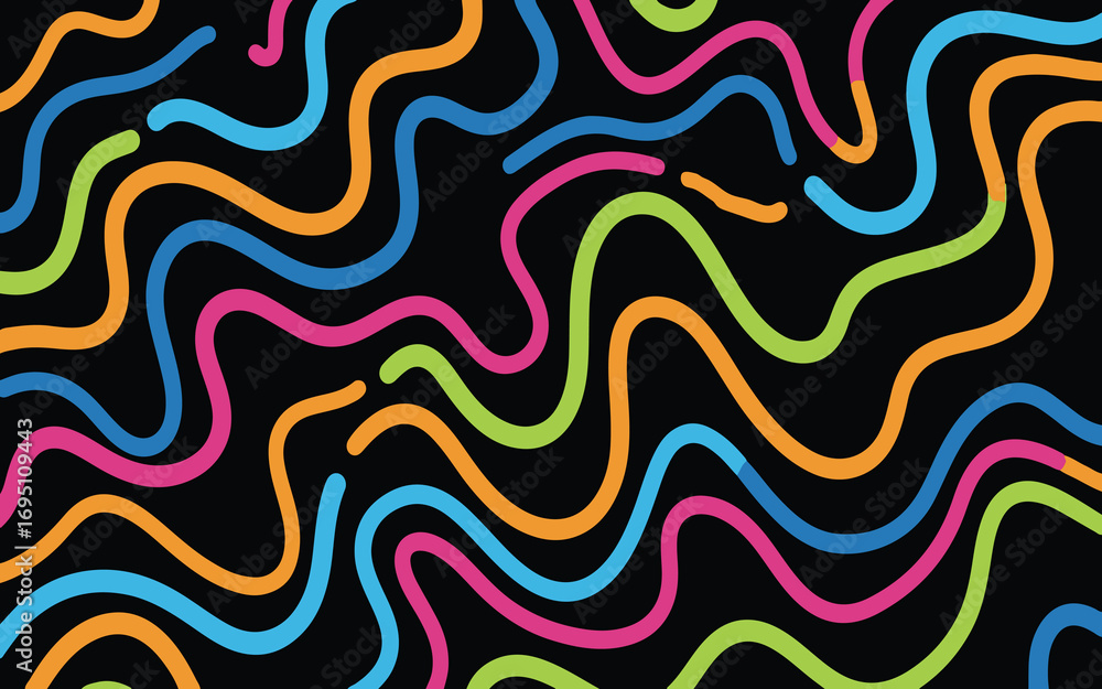 Poster vibrant wavy lines pattern on black background abstract design