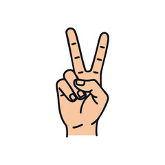 Peace and Victory Hand Gesture Icon. This graphic displays the universal two-finger sign, representing notions of concord, triumph, and unity in a modern illustrative style.