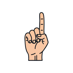 Index Finger Pointing Up Illustration. Stylized hand gesture raising a single digit, symbolizing number one, direction, or a question. Ideal for concepts of priority, focus, or achievement.