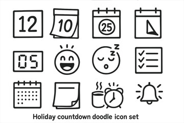 Holiday Countdown Doodle Set. Holiday countdown doodle icon set: hand drawn icons of numbered blocks, calendar tear,