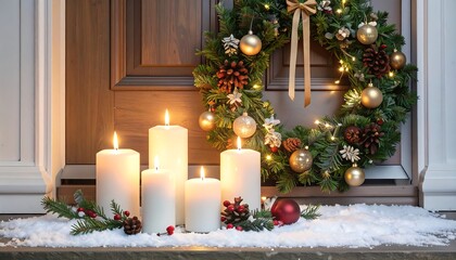 Festive Christmas display on doorstep