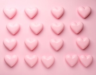 Fototapeta premium Pink hearts in a grid pattern on a pink background