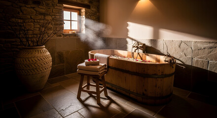 Inviting Wooden Hot Tub Experience With Rustic Decor for Ultimate Relaxation Session
