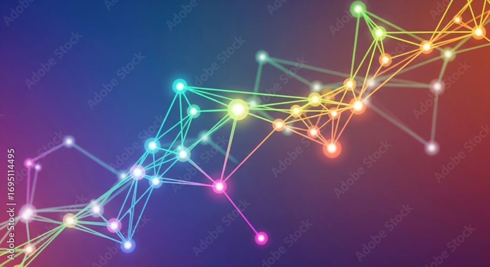 Poster abstract illustration of a colorful network connection on a dark background.