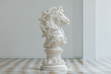 Obraz premium Marble chess horse sculpture in elegant interior 