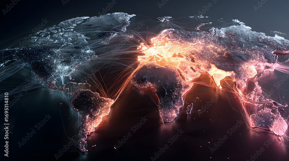 Aufkleber world interactive map displaying global network of uers. futuristic technologytransformation. banner