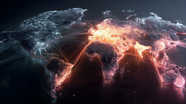 World interactive map displaying global network of uers. Futuristic technologytransformation. Banner.