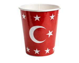 Turkish flag adorns paper cup a tribute to Turkey
