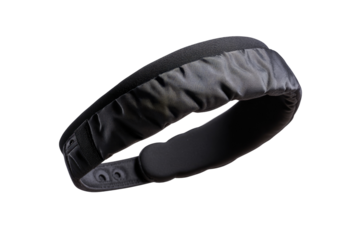 Dark gray, padded headband,  soft, flexible,  and wraps around the head