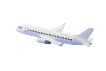 3d icon of a white passenger airplane in midflight, isolated on transparent background