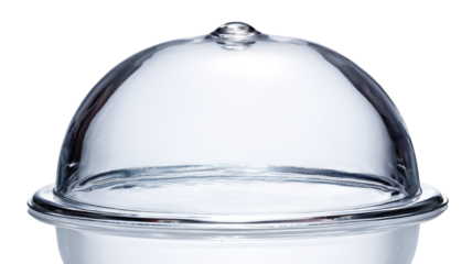 Glass dome dessert cover, studio shot, white background, food display