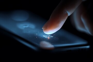 A finger touches a smartphone screen, a glowing envelope icon symbolizing digital communication, cybersecurity, and modern connectivity. Great for tech, business, and data security topics.
