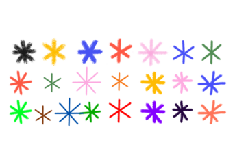 Collection of colorful snowflake icons isolated on transparent background