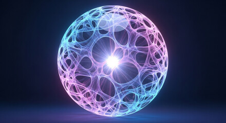 Abstract glowing sphere with intricate network of lines, creating a mesmerizing and futuristic visual effect in the dark
