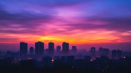 Fototapeta premium City skyline at vibrant sunset.