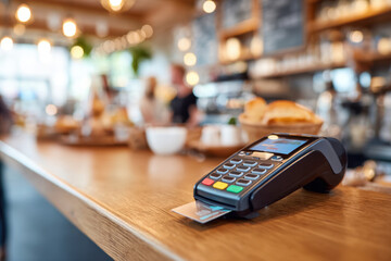 Credit Card Terminal in Cozy Cafe Setting