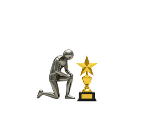 Isolated Figure Kneeling Before a Trophy, Conceptual Symbolism, Achievement and Failure