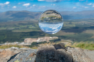 Crystal Ball reflection of Nevis Range in Scotland