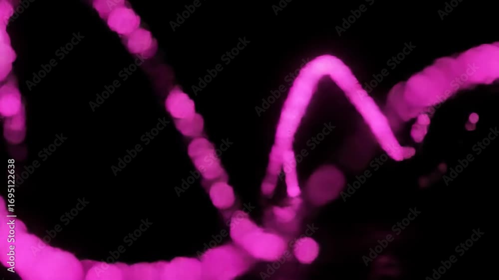 Poster neon pink light trails against a dark background forming abstract shapes and curved patterns. concep