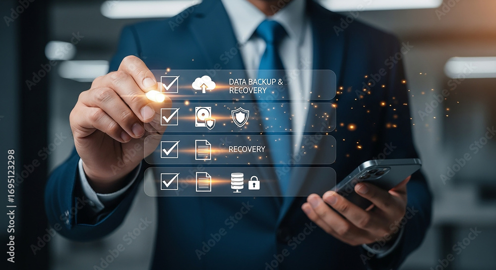 Fototapete securing digital future businessman orchestrating data backup recovery with a touch of innovation in