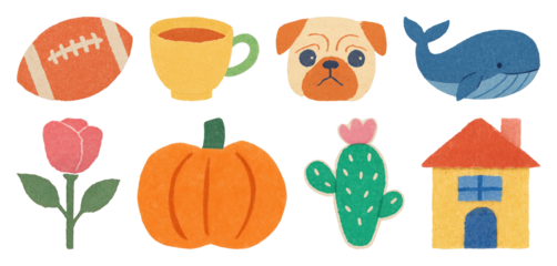 PNG Colorful playful icons collection, element set on transparent background