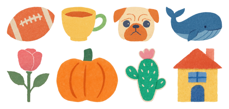 PNG Colorful playful icons collection, element set on transparent background