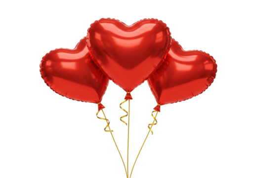 Isolated group of shiny red heart balloons for Valentine's Day romantic gift concept
