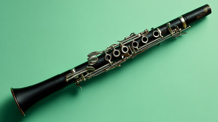 Naklejka premium clarinet black woodwind instrument with green background