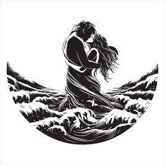 Whispers of Love in the Silhouette, black color  vector   , solide white colour background 