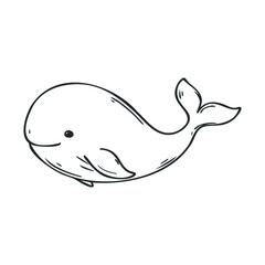 Obraz premium Cute whale doodle design for childrens art and educational materials. Vector outline illustration