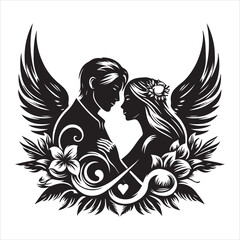 Whispers of Love in the Silhouette, black color  vector   , solide white colour background 