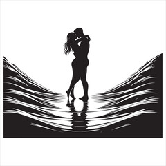 Whispers of Love in the Silhouette, black color  vector   , solide white colour background 