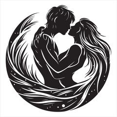 Whispers of Love in the Silhouette, black color  vector   , solide white colour background 