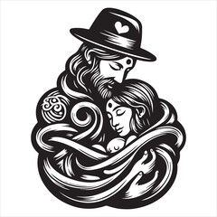 Whispers of Love in the Silhouette, black color  vector   , solide white colour background 