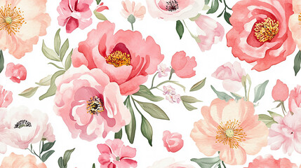 Watercolor floral illustration bouquet with blush pink, coral, ivory, pastel blue flowers, rose, peony, tulip, hydrangea, chamomile, wedding clipart, invitations, cards, background solid white