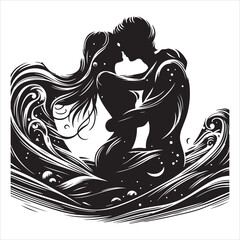Whispers of Love in the Silhouette, black color  vector   , solide white colour background 