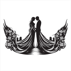 Whispers of Love in the Silhouette, black color  vector   , solide white colour background 