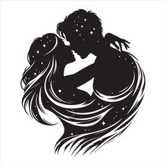Whispers of Love in the Silhouette, black color  vector   , solide white colour background 