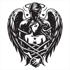 Whispers of Love in the Silhouette, black color  vector   , solide white colour background 