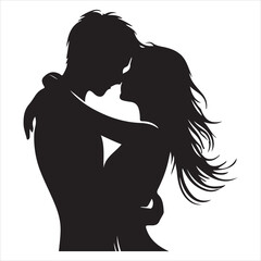 Whispers of Love in the Silhouette, black color  vector   , solide white colour background 
