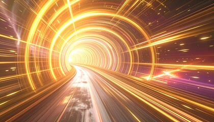 Golden tunnel with glowing lines