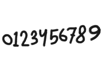 Hand drawn numbers zero to nine isolated on transparent background