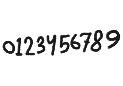 Hand drawn numbers zero to nine isolated on transparent background