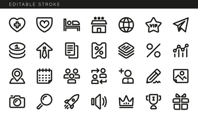 Set of line icons for business, events and presentations, editable stroke