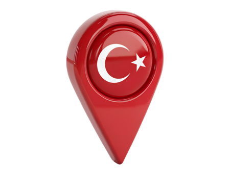 Red Location Marker with Turkey National Flag On Isolated Transparent Background