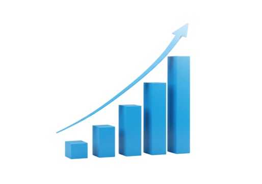 Isolated upward arrow with bar graph, concept for positive trend or business growth