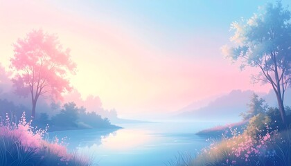 Pastel sunrise over a tranquil lake (1)