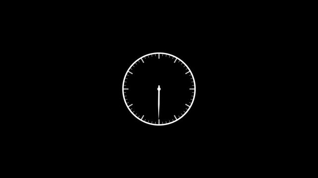 12 hours clock dial loop, twenty-four hours time lapse animation. analog clock ticking animation, Minimal analog clock animation on transparent background with alpha channel with ticking hands.
