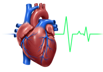 Isolated Human Heart with Heartbeat Line Graphic, Anatomy, Cardiovascular, Medical, Health