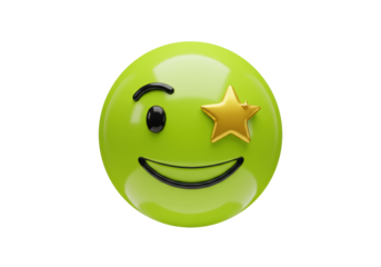 Isolated green emoji winking and smiling with a gold star for an eye expressing approval